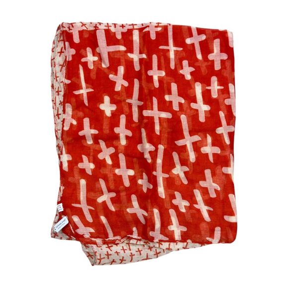 Women's Infinity Scarf Orange Ivory Printed Lightweight Summer Square Head Wrap - Picture 1 of 4